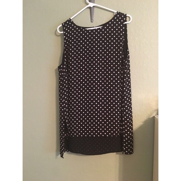 Chico's 2 Size M-L Sheer Chiffon  Hi Low Hem Sleeveless Black  Polka Dot Blouse - Picture 1 of 3